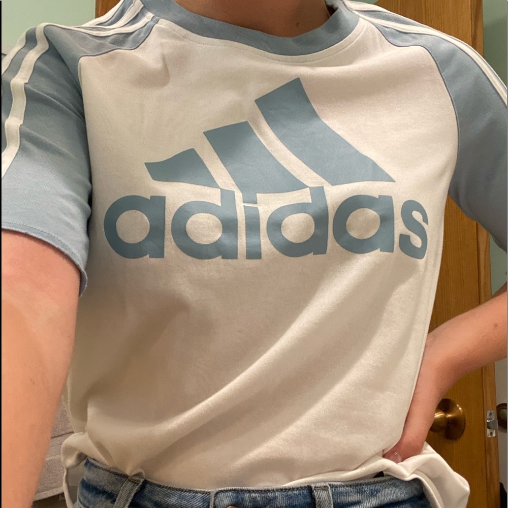 pale blue adidas tee